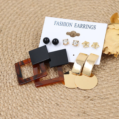 Arzonai  earrings geometric square earrings 5 ??pairs card set exaggerated round earrings Set