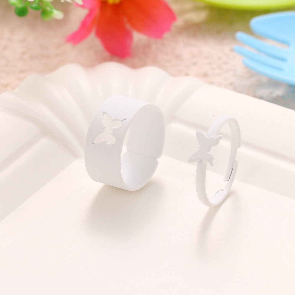 Arzonai Cute 2 Pcs/Set Butterfly Couple Ring Adjustable for Couples