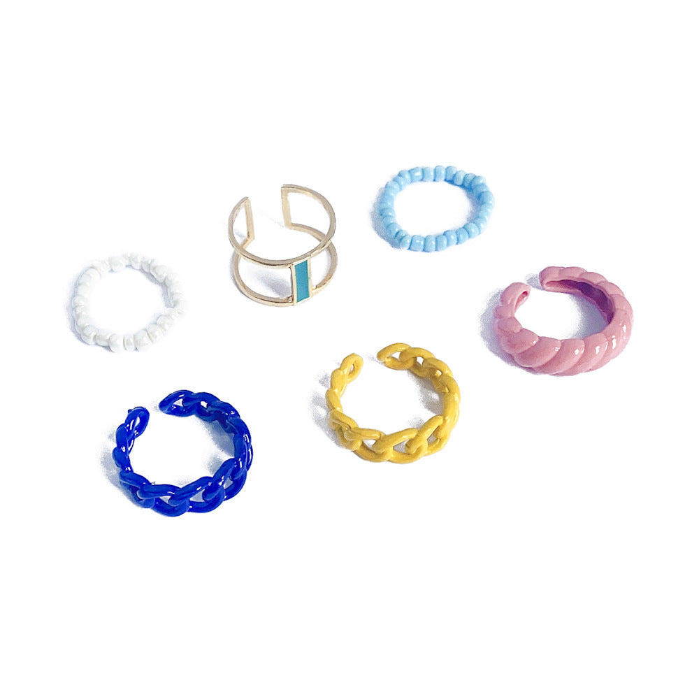Arzonai Cross-border exclusively for jewelry manufacturers rice bead alloy resin ring set fashionable and unique design jewelry
