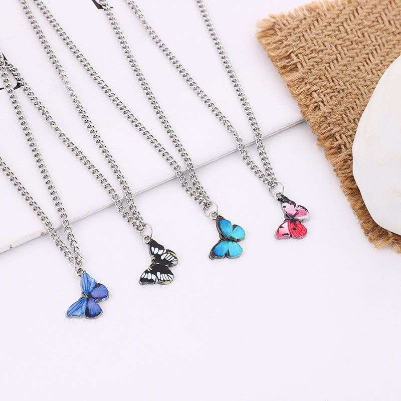 Arzonai Butterfly Pendant Necklace Lisa Same Blue Butterfly Necklace Net Red Gradient Color Clavicle Chain Female Student Trendy Chain