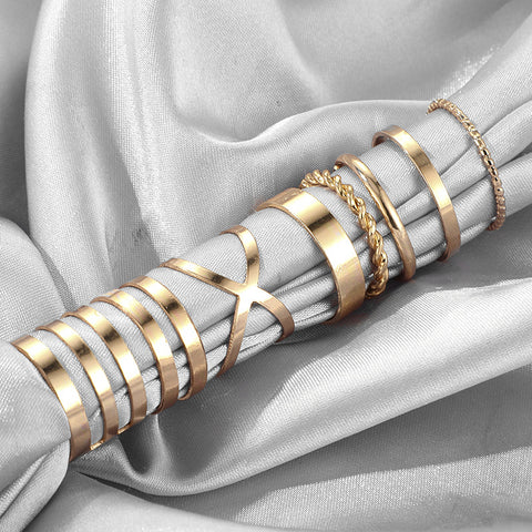Arzonai new jewelry European and American fashion retro metal smooth twist cross ring 8-piece set
