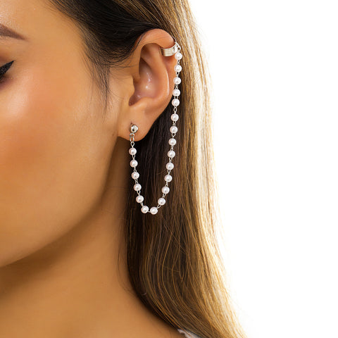 Arzonai niche Pearl  ear cuff female simple and versatile imitation pearl chain planet earrings