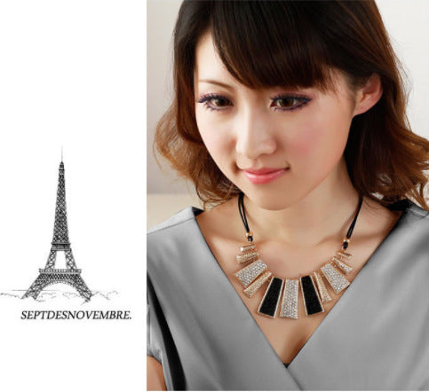 Arzonai European and American exaggerated aesthetic geometric leather rope rhinestone dripping oil necklace European and American style necklace