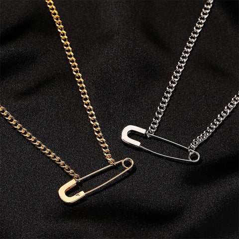 Arzonai Creative pin necklace niche design simple paper clip clavicle chain cold wind personality pendant For Unisex