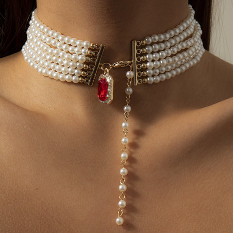 Arzonai fashion baroque bead necklace female retro ethnic short square gemstone neck necklace