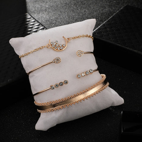 Arzonai new jewelry exaggerated personality chain diamond-studded water drop moon open bracelet bracelet 4-piece set