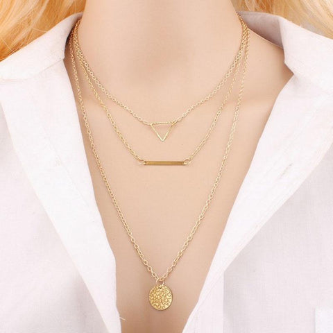 Arzonai Summer Multilayer Necklaces Triangle Round Fashion Vintage Chain Necklace For Women Jewelry