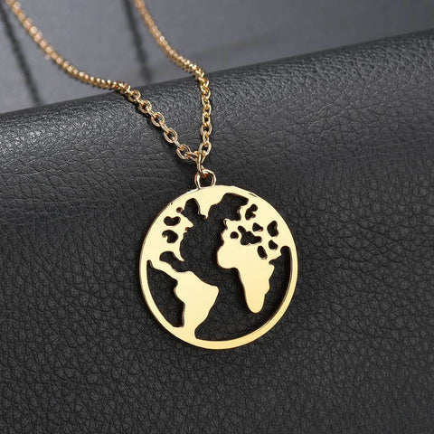 ARZONAI  Fashion Gold Zinc Alloy Hollow Globe World Map Earth Pendant Necklace Jewelry
