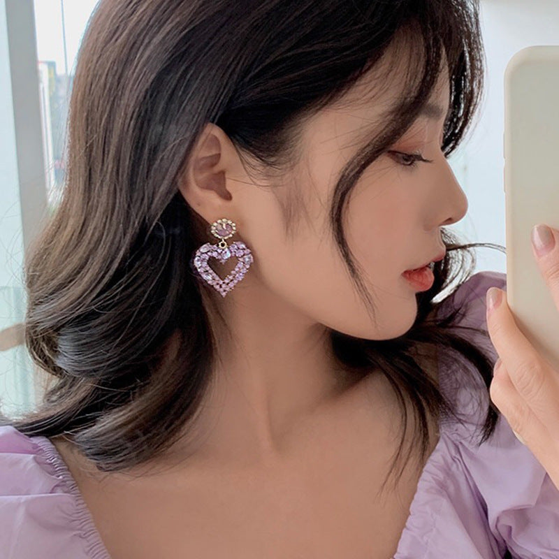 Arzonai  full diamond love earrings female  new trendy exaggerated earrings net red high-end earrings