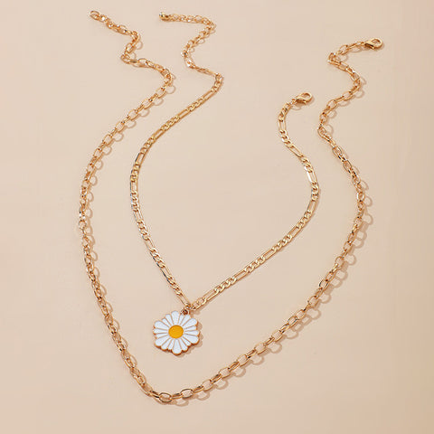 Arzonai New Product Creative Sun Flower Drop Oil Pendant Daisy Necklace Amazon 2 Layer Necklace