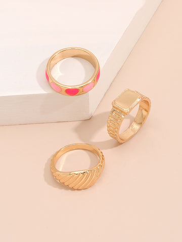 Arzonai Simple fashion Trendy Love Heart Croissant retro women's ring Set of 3pcs/Set