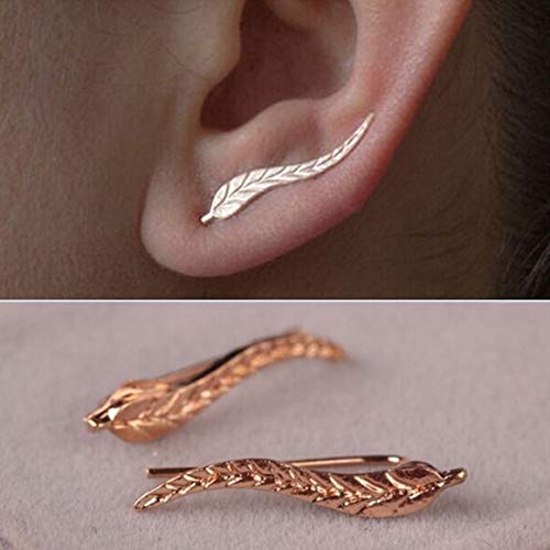 ARZONAI Leaf Non-precious Metal and Cubic Zirconia Stud Earrings for Women & Girls, Golden