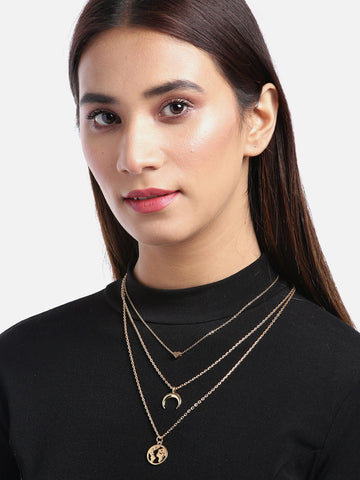 Arzonai Gold Plated layered Necklace Set of 2 for Women and Girls