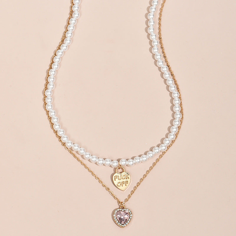 Arzonai big fashion pearl fuck off love letter pendant women's multi-layer necklace party accessories