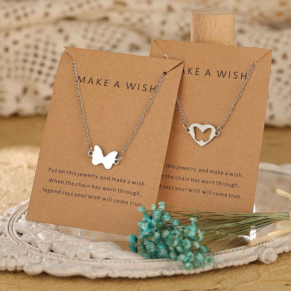 Arzonai couple necklace 2  necklace creative alloy hollow butterfly card necklace silver collarbone chain