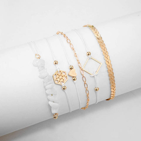 Arzonai new fashion geometric arrow chain love heart hollow square ball gravel bracelet six-piece set