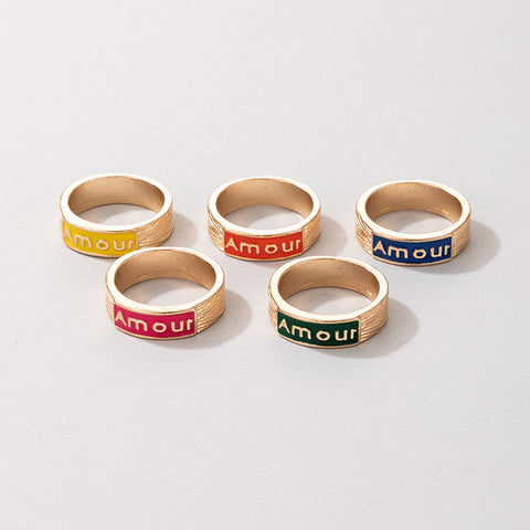 Arzonai new ring color drip letter simple ins style fashion trend 5-piece ring