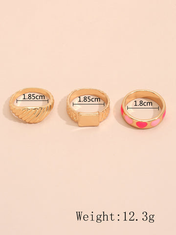 Arzonai Simple fashion Trendy Love Heart Croissant retro women's ring Set of 3pcs/Set