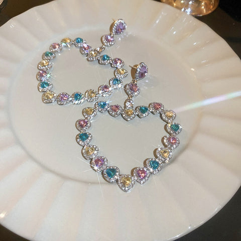Arzonai Women Dangle Earrings Geometric Heart Shape Earrings Vintage Crystal Mosaic Earrings Party Jewelry