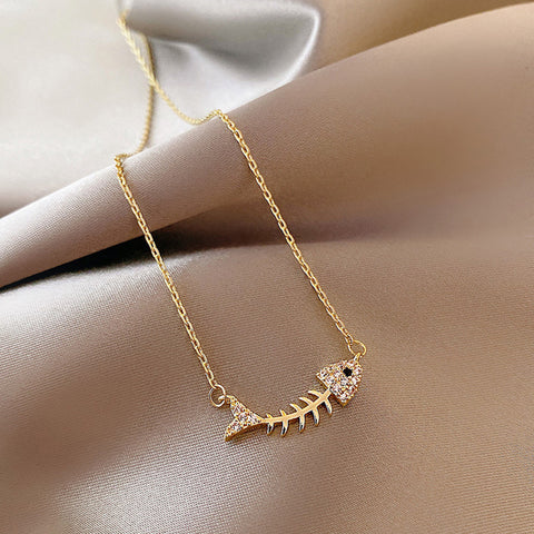 Arzonai fashion fishbone pendant necklace female 2022 new simple popular clavicle chain tide temperament