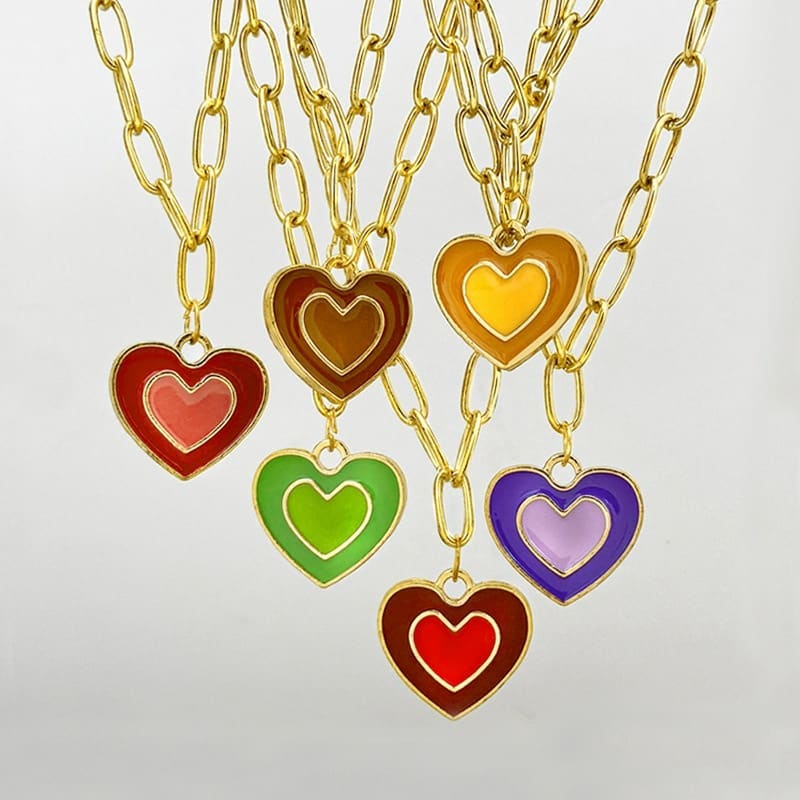 Arzonai Double Heart Chunky Pendant Chain Necklace for women and Girls