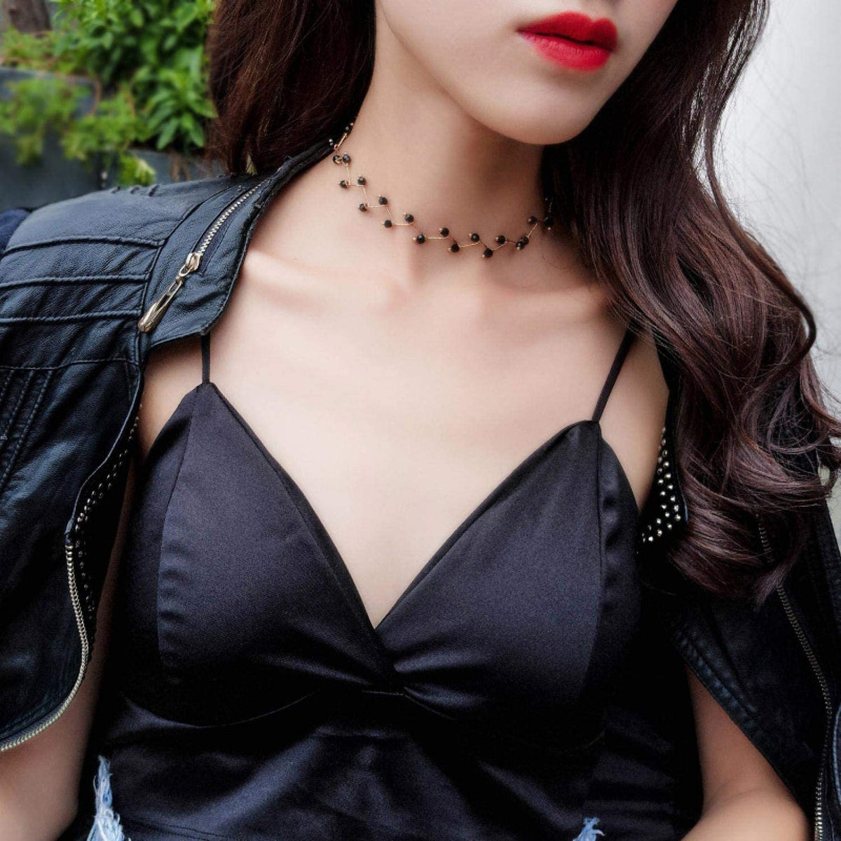 Arzonai Hot Fashion Black Crystal Necklace Kolye Collier Simple Cross Strand Beads Choker Necklace Women's Jewelry