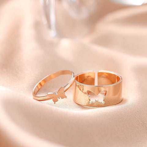 Arzonai Cute 2 Pcs/Set Butterfly Couple Ring Adjustable for Couples