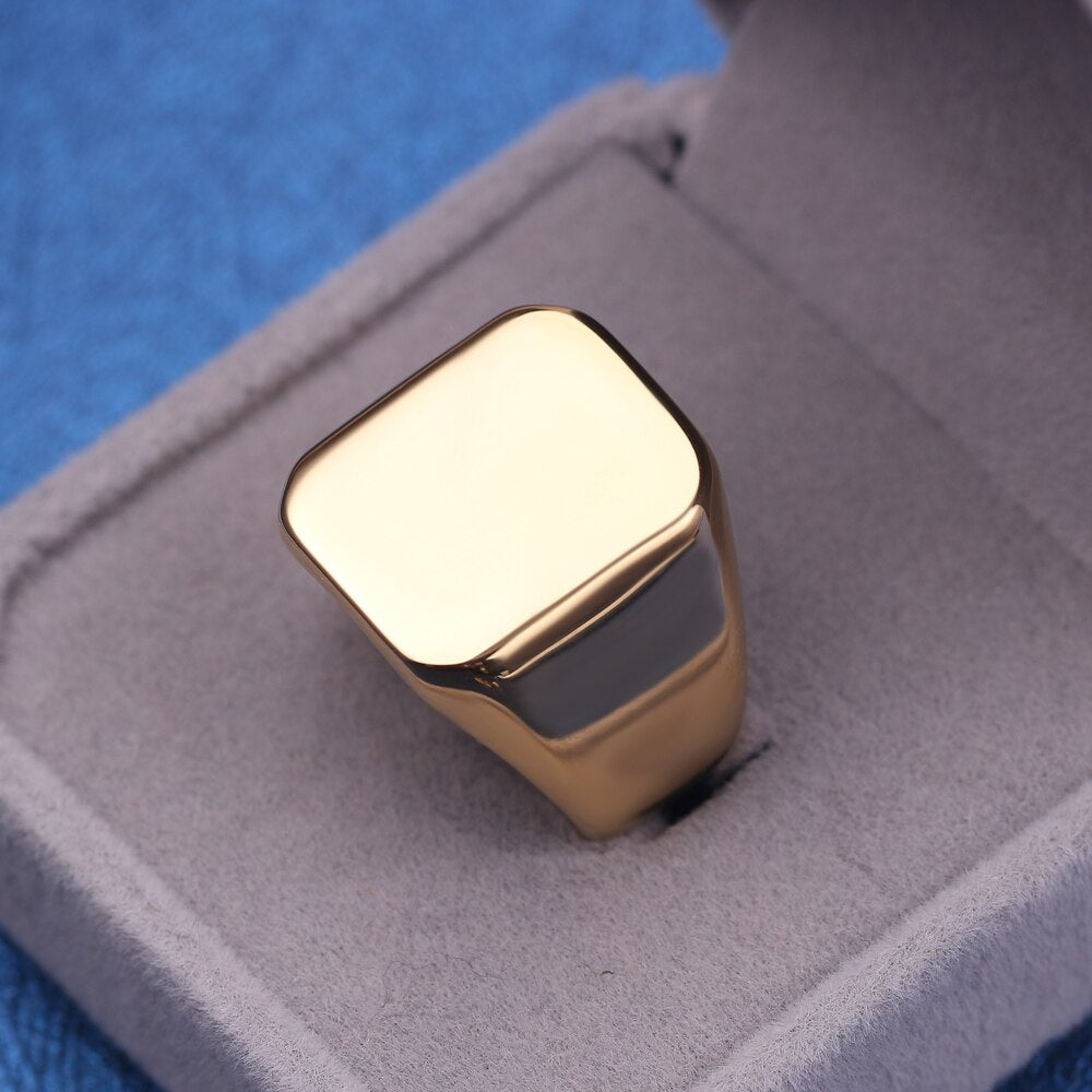 Arzonai Golden Chunky Fancy Fashion Square Ring for Men and Women