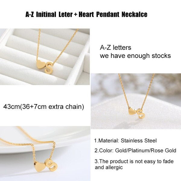 ARZONAI Gorgeous Alphabet 'K' & Tiny Heart Pendant Locket Chain Double Pendant Initial Letter n Cute Heart; Necklace Gift for Girls Women On Birthday Anniversary Valentine Occasions (Gold)