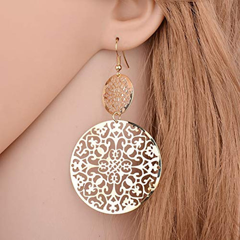 ARZONAI Non-precious Metal and Crystal & Cubic Zirconia Dangler Boho Earrings for Women & Girls, Golden