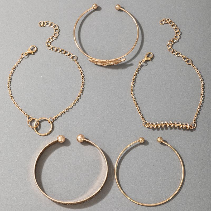 Arzonai Charm Bracelets Boho Multilayer Crystal Bracelet Set For Women Geometric Heart Crescent Elephant Charms Open Bangle Cuff Jewelry