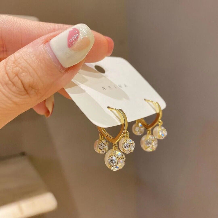 Arzonai South Korea Dongdaemun diamond pearl earrings high-end light luxury net red love ear buckle exquisite all-match earrings earrings