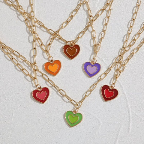 Arzonai Double Heart Chunky Pendant Chain Necklace for women and Girls