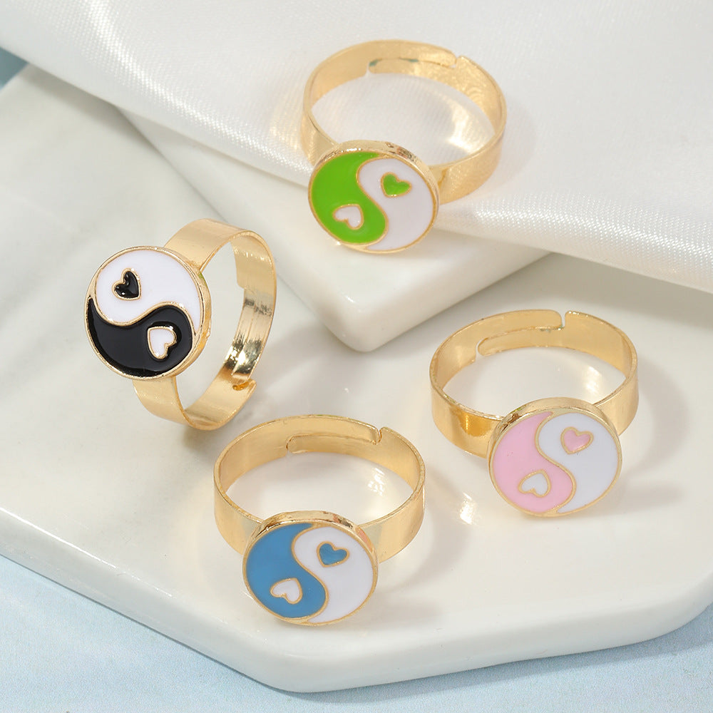 Arzonai YING YANG style jewelry ins trend alloy dripping oil index finger ring tail ring love gossip ring