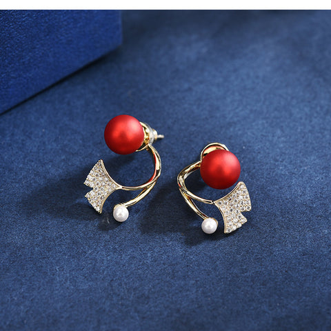 Arzonai needle back hanging ginkgo leaf pearl earrings female personality temperament net red two wearing earrings fashion trend earrings