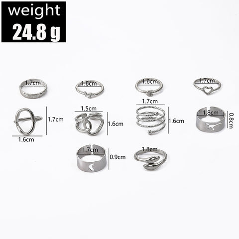 Arzonai Fashion Twisted Geometric Spring Animal 10 Piece Rings Women