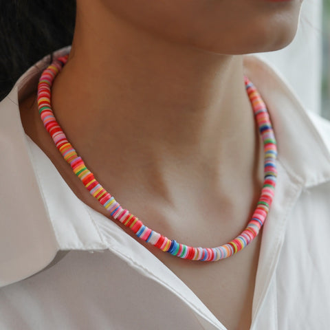 Arzonai Beach holiday style colored soft pottery string rope necklace necklace Bohemia colorful clavicle chain set