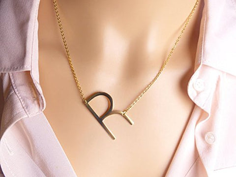 ARZONAI A-Z Alphabet Letter Pendant Chain Necklace Made of Stainless Steel-R