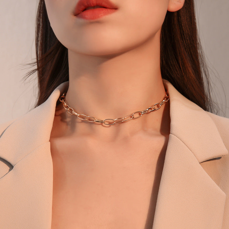 Arzonai hot sale new fashion thick chain necklace female personality wild punk style short simple clavicle chain