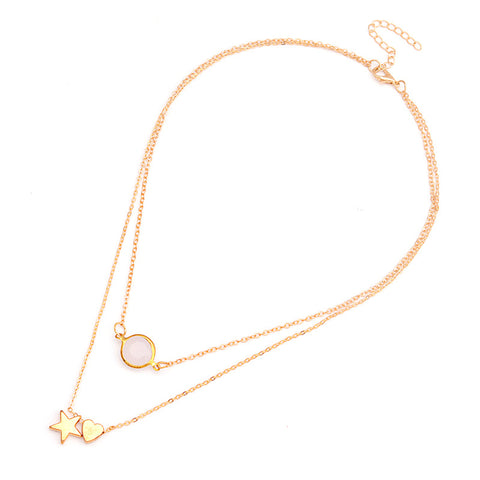 Arzonai Speed ??Buy Hot Selling Personalized Multi-layer Peach Heart Five-pointed Star Necklace Star Alloy Clavicle Chain Love Heart Pendant