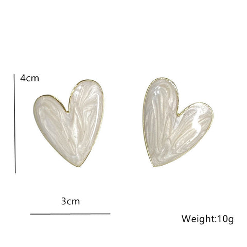 Arzonai S925 silver needle Korean retro high-end white exaggerated personality love drop glaze ins cold wind earrings wholesale