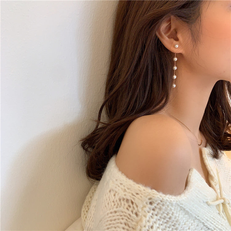 Arzonai Korean fashion net red ins temperament pearl earrings long chain tassel earrings for Girls & women
