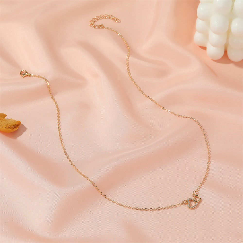 Arzonai Korean version of simple and versatile love necklace temperament double peach heart pendant clavicle chain romantic Valentine?s Day
