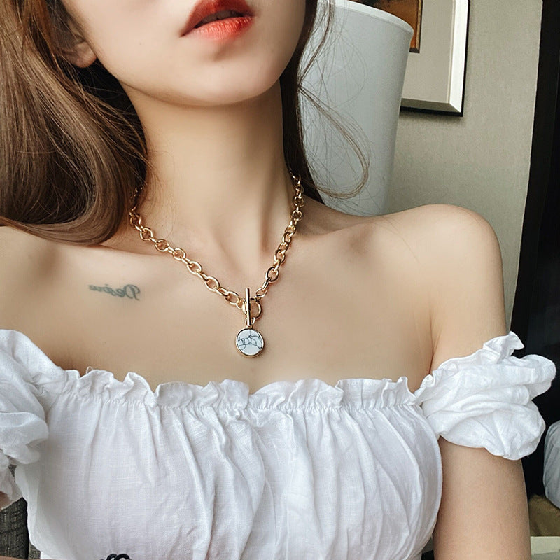 Arzonai Sweater chain women's short wild clavicle chain Korean simple marble pendant tooling fashion necklace accessories