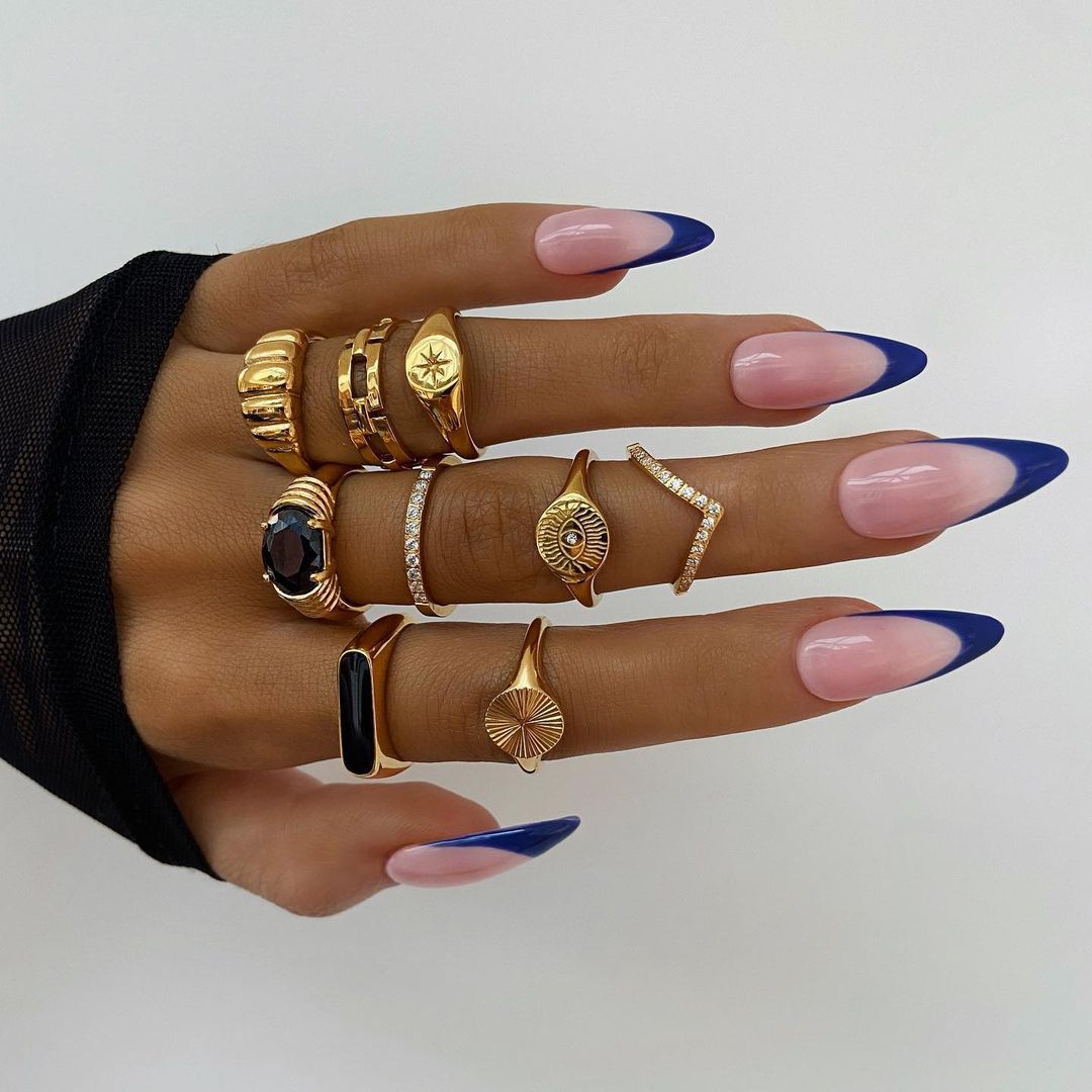 Arzonai European and American retro water inlaid oil drop ring female niche ins cold wind hip-hop punk simple 9-piece set for women and Girls