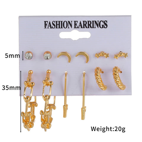 Arzonai style earrings new female creative simple retro alloy moon star chain earring set