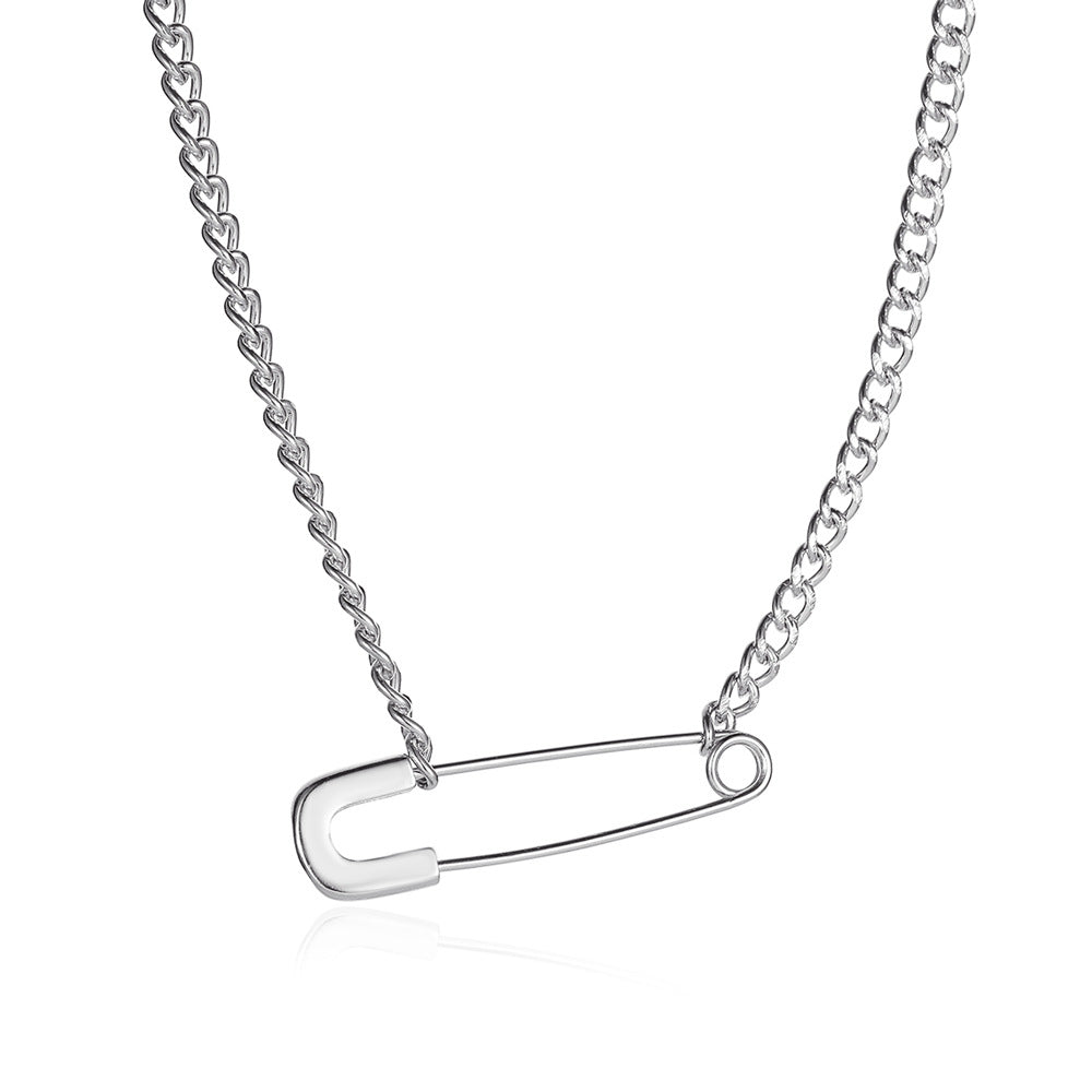 Arzonai Creative pin necklace niche design simple paper clip clavicle chain cold wind personality pendant For Unisex