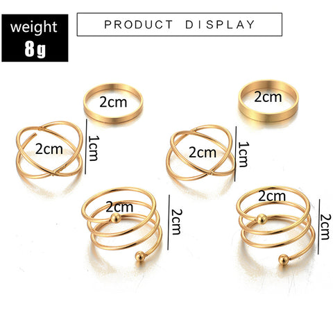 Arzonai  Korean Jewelry Amazon Cross-border Europe and America Retro New Geometric Circle Round Joint Ring 6 Piece Set