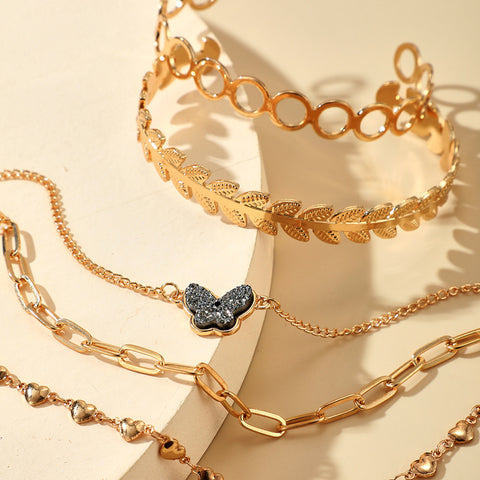 Arzonai  jewelry fashion net celebrity trendy multi-layer jewelry multi-element ins wind butterfly bracelet 5-piece set