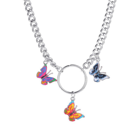 Arzonai Spring new products cross-border European and American jewelry fashion color butterfly necklace female temperament cold thick chain clavicle chain